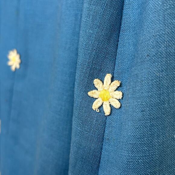 Vintage‎ 60s Blue Daisy Mini Dress Mod Cottagecore Floral Embroidery - Picture 12 of 13